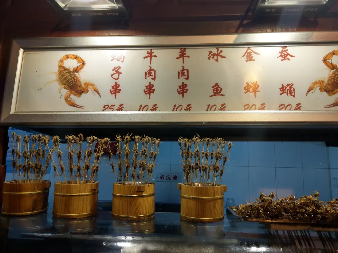 王府井小吃街的奇異小吃,那蠍子可是活的啊……